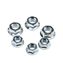 Blue white zin-plated carbon steel hex flange nut with serrated
